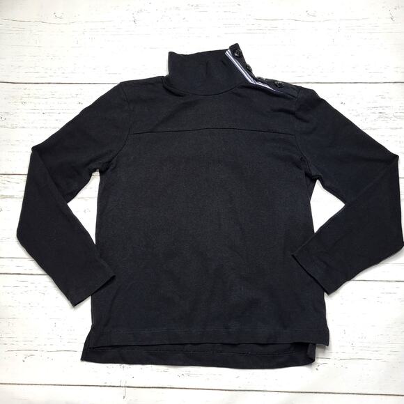 J. Crew Button Shoulder Turtleneck Sweatshirt Black Cotton Long Sleeve Preppy XS - Picture 3 of 10